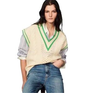 NWT Sandro Valerian Sweater Vest in Cream Green Size Small